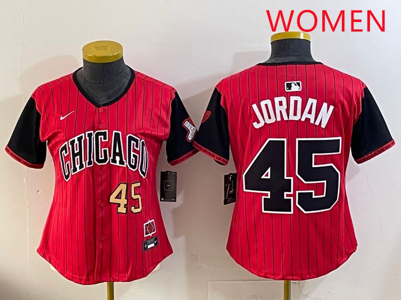 Women 2025 Chicago White Sox #45 Jordan Red Joint Name Nike MLB Jersey style 4